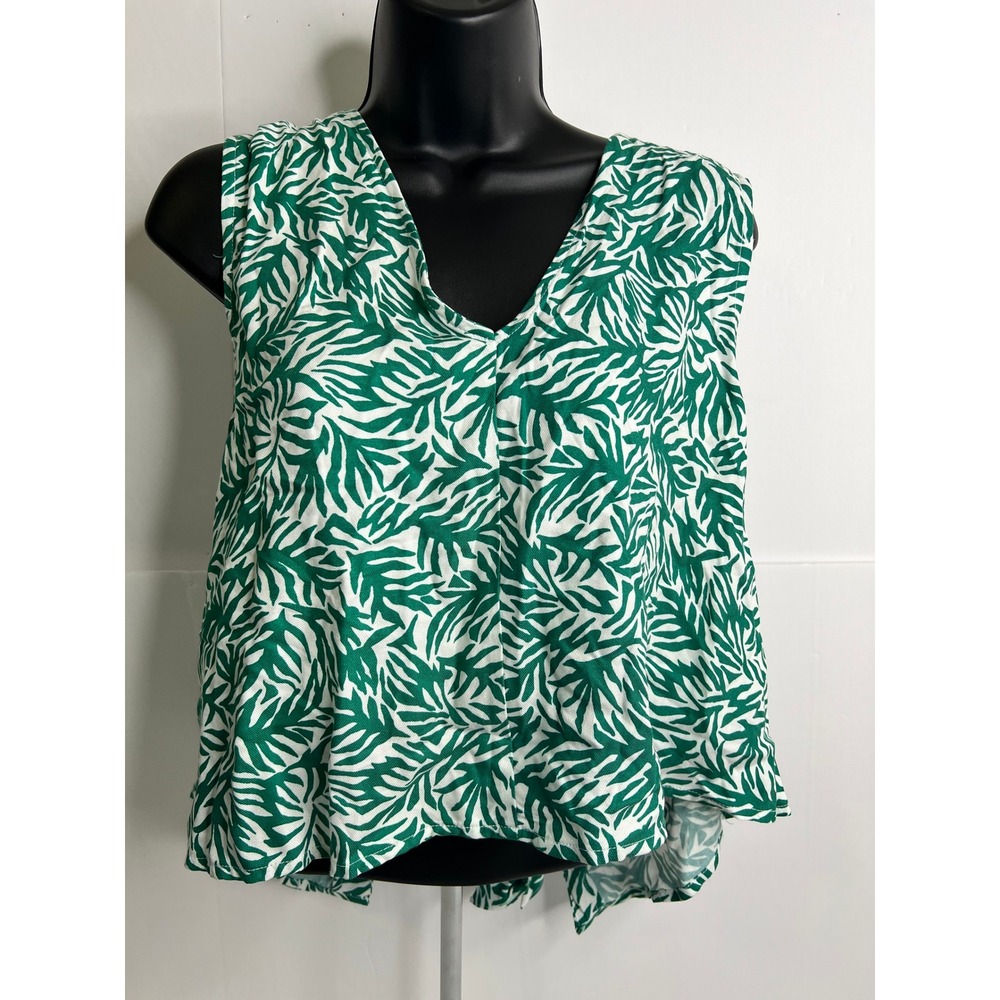 Topshop Tank Top Sleeveless Green White Leaf Print Size US 12 UK 16‎ EU 44